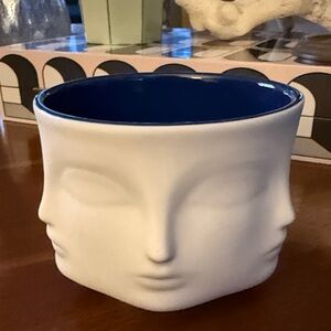 Jonathan Adler Ceramic Face - White Exterior with Blue Interior
